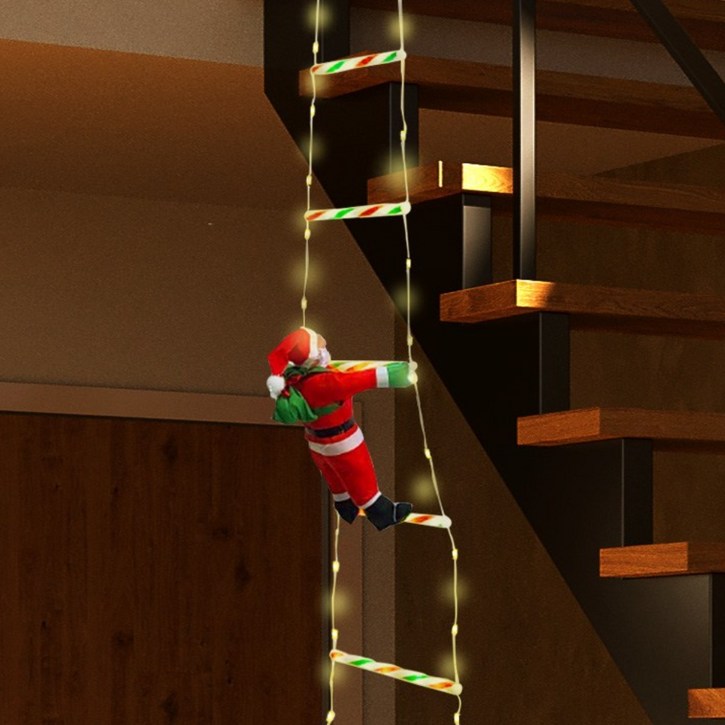 크리스마스 소품 조명 대롱대롱 사다리 줄 벽타는 산타 인형 장식 전구 USB형 리모컨, 1개, 웜화이트