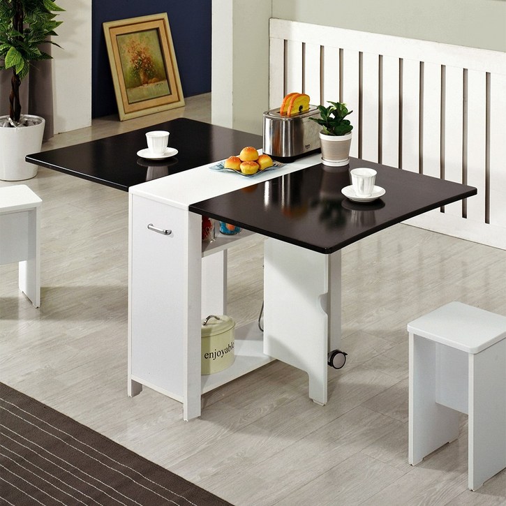 뉴라운딩 접이식 식탁 이동식 확장형 4인용 테이블 식탁세트 의자2개 포함, 블랙펄 5