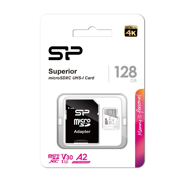 실리콘파워 micro SDXC Class10 Superior UHSI 4K U3 A2 V30, 128GB