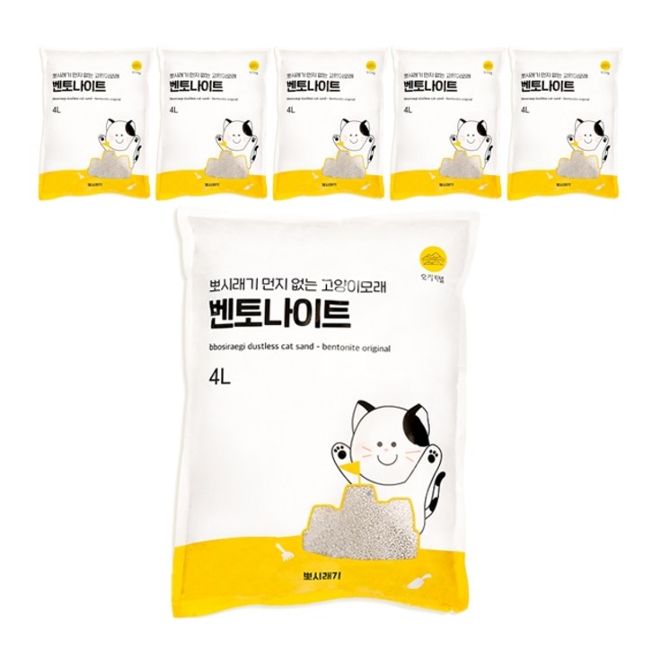 뽀시래기 먼지 없는 고양이모래 벤토나이트 오리지널, 4L, 6개, 무향 - 쇼핑뉴스