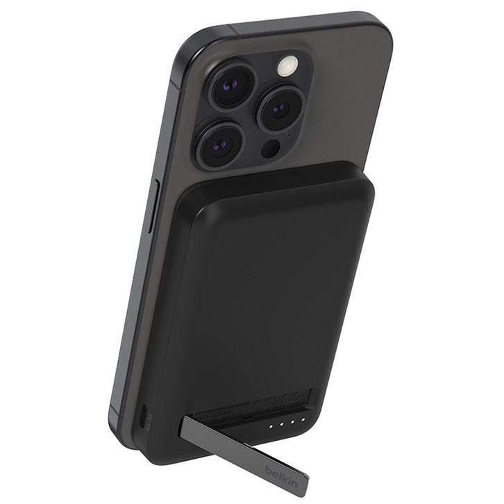 벨킨 BoostCharge 프로 Qi2 15W 마그네틱 무선 충전 스탠드 보조배터리 5000mAh, BPD006btBK, 블랙