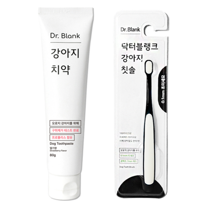 닥터블랭크 강아지 구강관리 치약 딸기맛 초미세모 칫솔 세트, 80g, 1세트