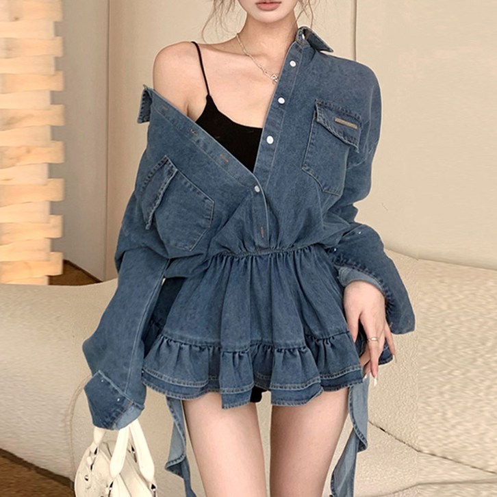 대박난박양 원피스ST. 프릴 데님 블라우스