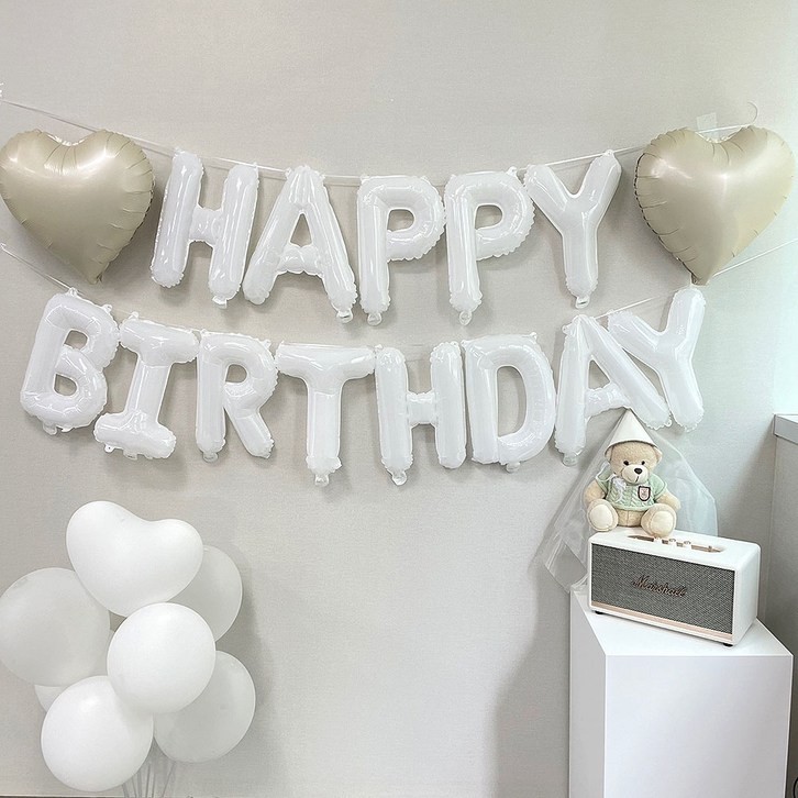 감성 화이트 이니셜 하트풍선 생일파티 세트 장식 꾸미기 여아 남아 여자 남자 친구, 크림세트 감성 화이트 이니셜 하트풍선 생일파티 세트 장식 꾸미기 여아 남아 여자 남자 친구, 크림세트