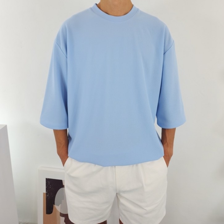 짱구티셔츠 딥스토어 12컬러 구김없는 여름 빅사이즈 오버핏 스판 무지 7부 반팔티셔츠