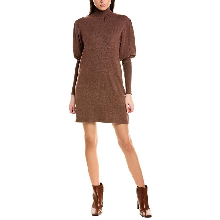 Max Studio 여성용 버블 슬리브 터틀 넥 스웨터 드레스, 헤더 토바코 182333 - 쇼핑뉴스