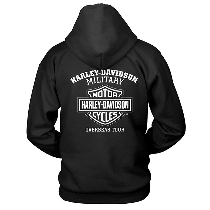 HarleyDavidsON 온 밀리터리  남성용 블랙 스컬 그래픽 풀오버 후디 해외 투어  핸드메이드 윌리, 블랙. 124450