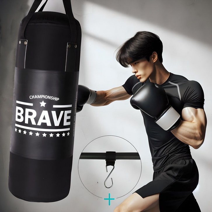 브레이브 저소음 가정용 샌드백 블랙에디션 80cm 속빵빵 한국생산+연결밴드