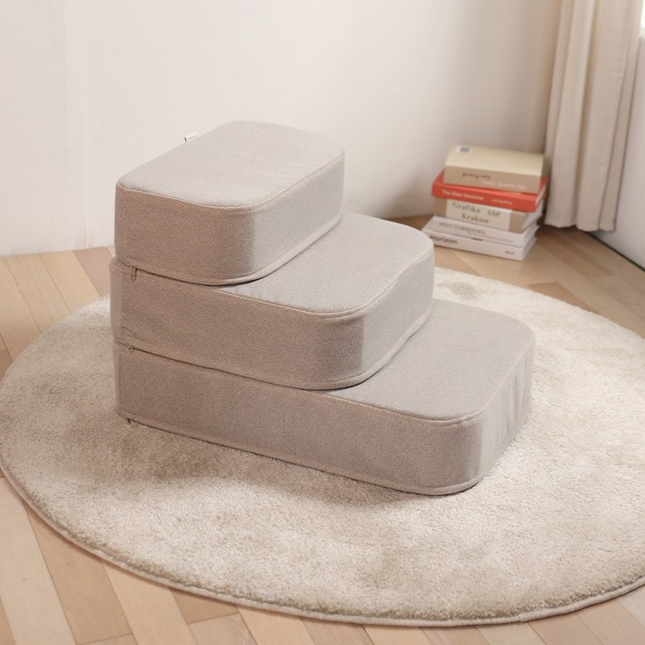 조브라운 디자인 페블형 3단 강아지계단 펫스텝, 레드