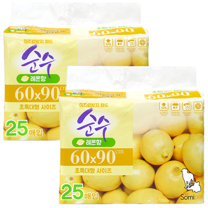순수 넌슬립 초특대형 강아지 배변 패드 레몬향 25매, 2개