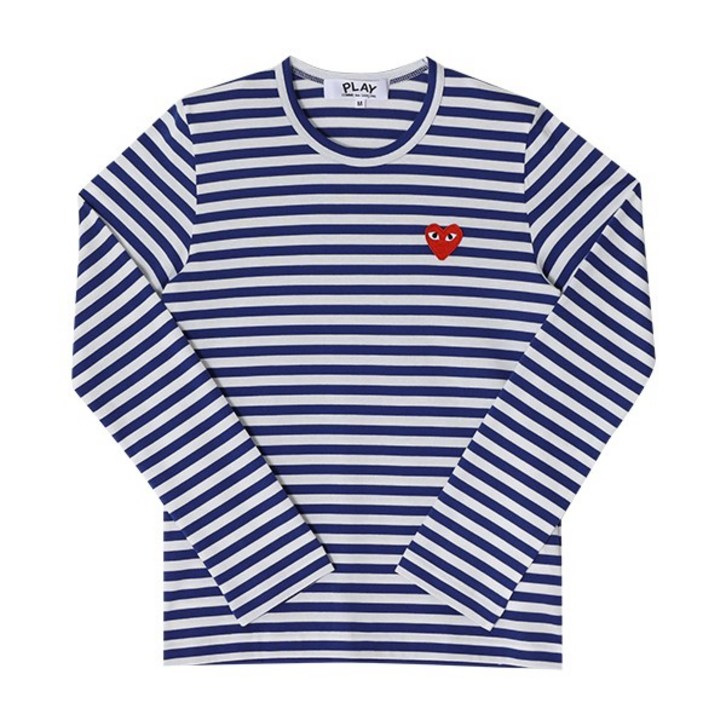 꼼데가르송 P1T164 2 AXT164051 2 PLAY 플레이 레드 하트 와펜 스트라이프 남성 긴팔티