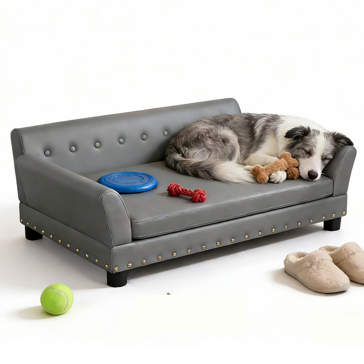 BingoPaw 대형 강아지 가죽 소파 고급 침대 방수 통기성 튼튼한 털갈이 시기, 그레이