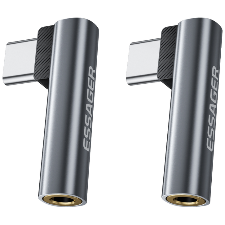 Essager 90도 ㄱ형L자형 C타입 to 3.5mm AUX 이어폰 변환젠더, 그레이, 2개, 3.15cm