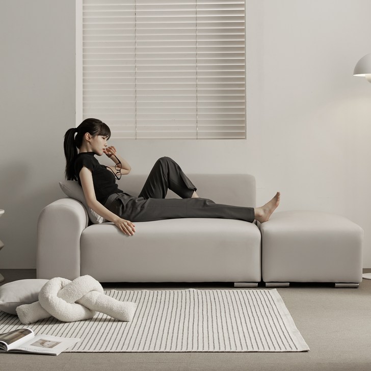 도모 벨리나 패브릭 2인용 쇼파 우형  스툴  쿠션 2p 세트 방문설치, 그레이