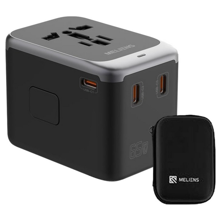 멜리언스 해외여행용 멀티어댑터 프로 MLOL2 GaN 듀얼 초고속충전 블랙 PD65W, 1개