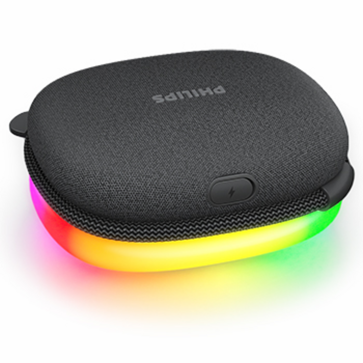 필립스 레인보우 휴대용 LED 블루투스 스피커, TAS2307, 블랙