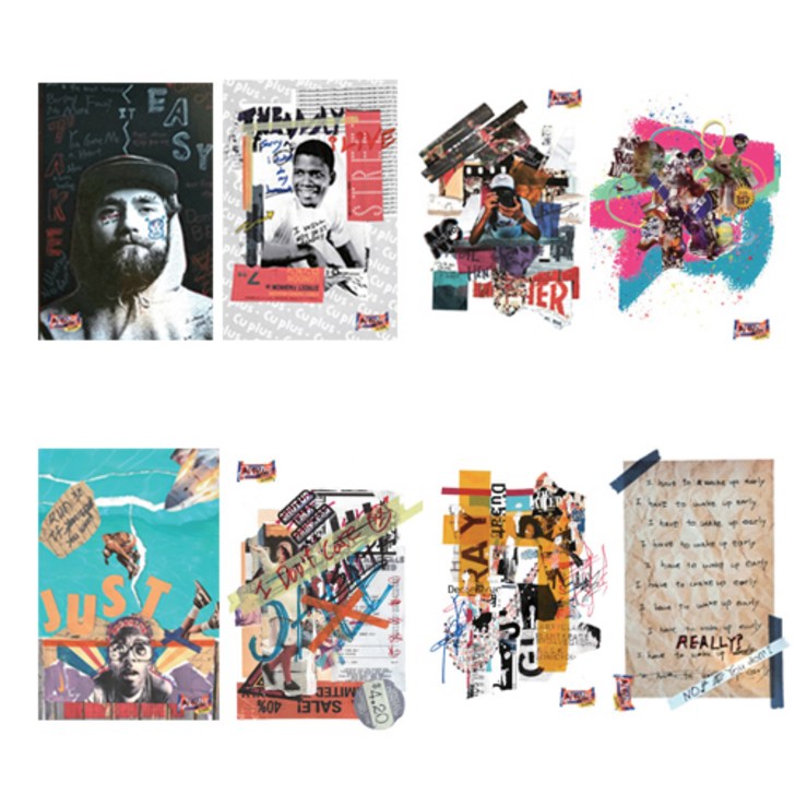 그래픽 콜라주 아트 엽서 8종 세트, 힙한 빈티지 인테리어 소품 벽꾸미기