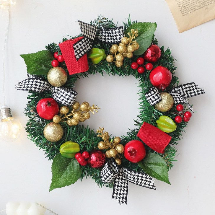 NUNUHANA 크리스마스 행복한 원형 리스H, B 스타일, 1개