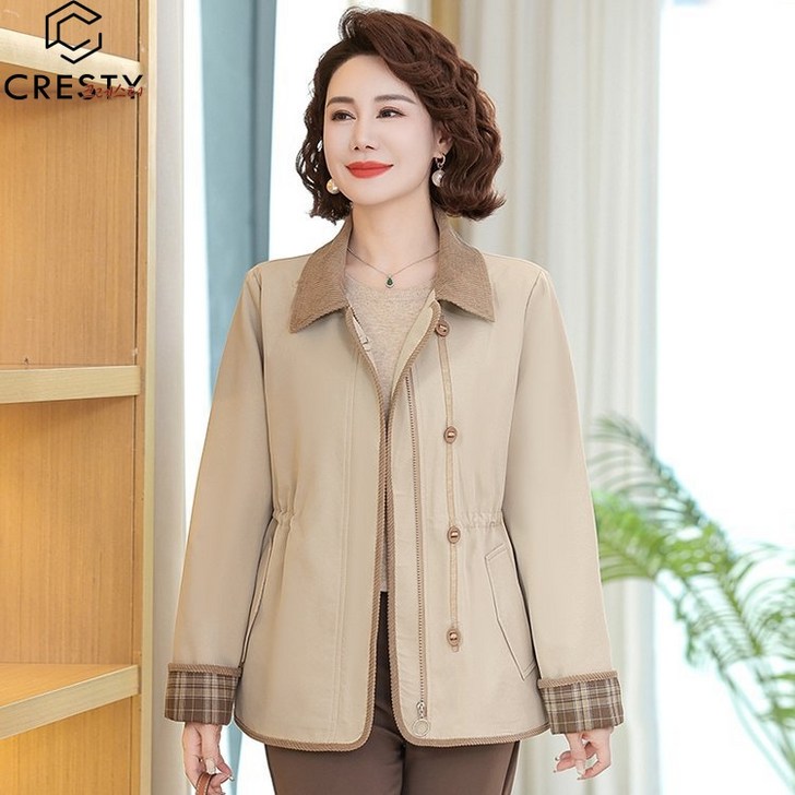 크레스티 봄가을 중년 엄마 데일리 방풍 재킷 여성 우아한 트렌치코트 40대 50대