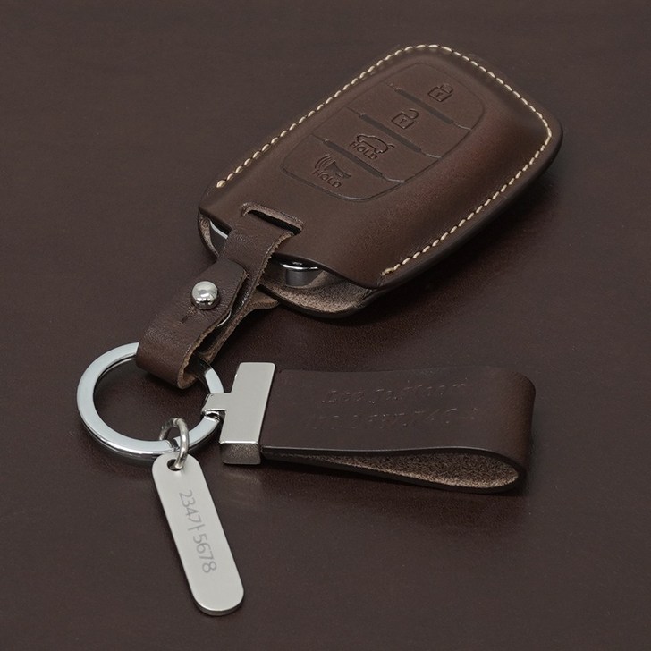 아반떼AD 아반떼MD 더뉴아반떼 투싼 LF소나타 아이오닉 소나타뉴라이즈 천연소가죽 차키케이스 키링, 브론저S H02 초코