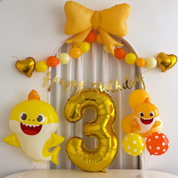 아기상어 풍선 두돌풍선 생일파티세트, 1개 아기상어 풍선 두돌풍선 생일파티세트, 1개