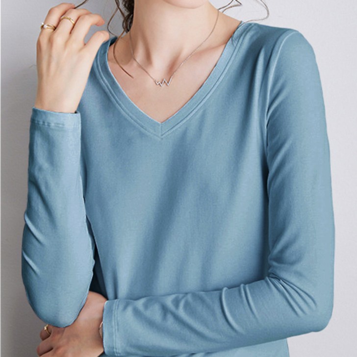 데일로엔 여성용 무지 브이넥 긴팔 티셔츠 데일로엔 여성용 무지 브이넥 긴팔 티셔츠