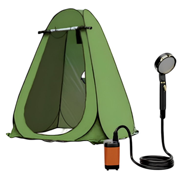 아웃바스 원터치 야외 샤워기 텐트 세트 보조배터리 c타입 이동식 부스 탈의실 낚시 화장실, 2인, 그린