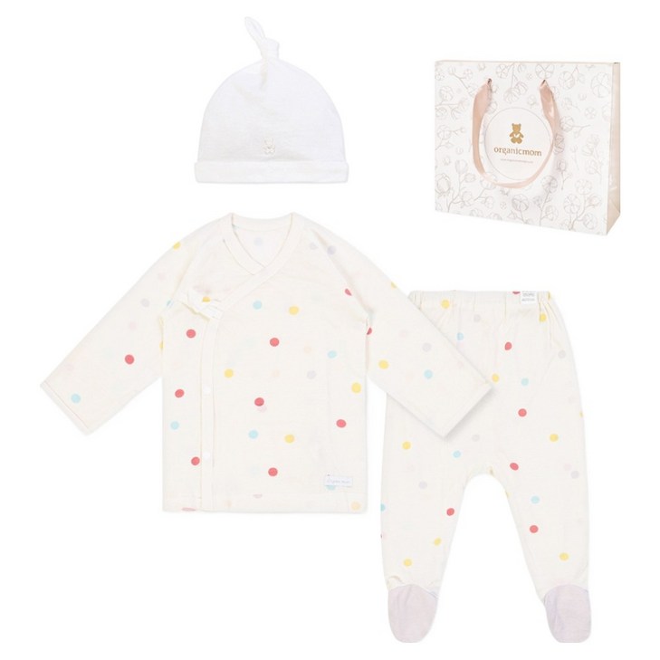 오가닉맘 신생아용 면 배냇저고리  발달이바지  신생모  목화 기프트백 세트