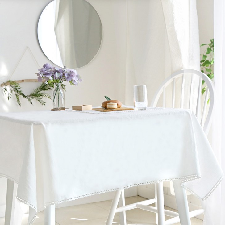 까사베르데 리린 레이스 린넨 사각 식탁보, 화이트, 8인130 x 220 cm, 1개