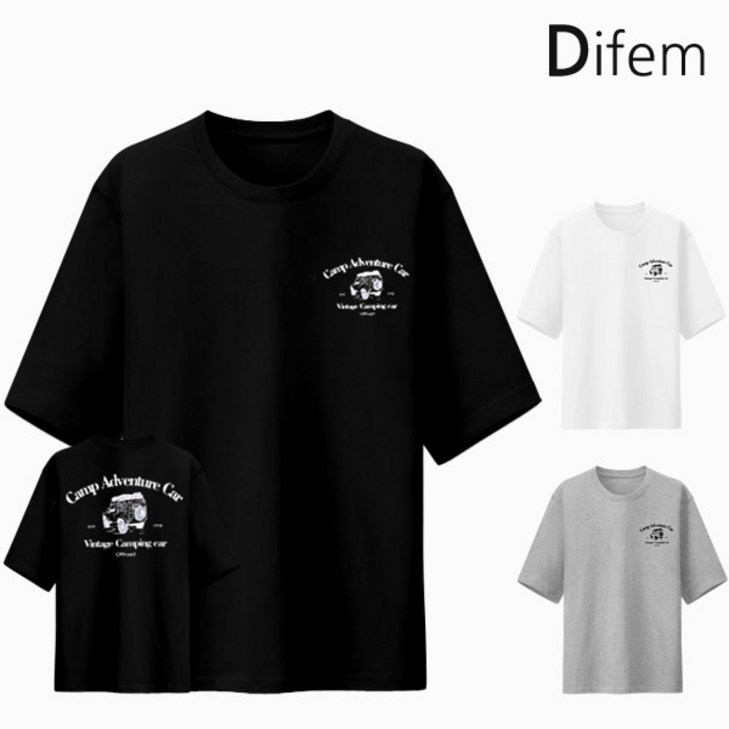 디프엠 5부오버핏반팔 캠핑벤쳐 M~5XL 빅사이즈 남녀공용 반팔티셔츠