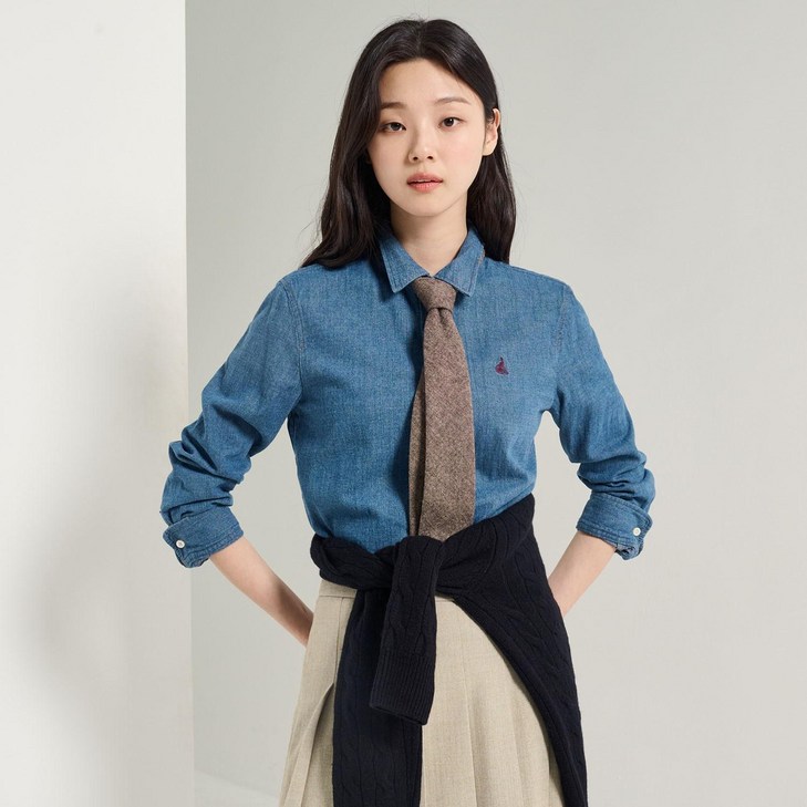 빈폴 레이디스 기모 데님 레귤러핏 셔츠  네이비 BF5X64C03R