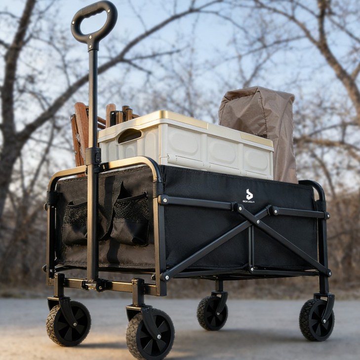 다용도 폴딩 카트 아웃도어 캠핑 카트 휴대용 간이 타이로드, 블랙 5인치