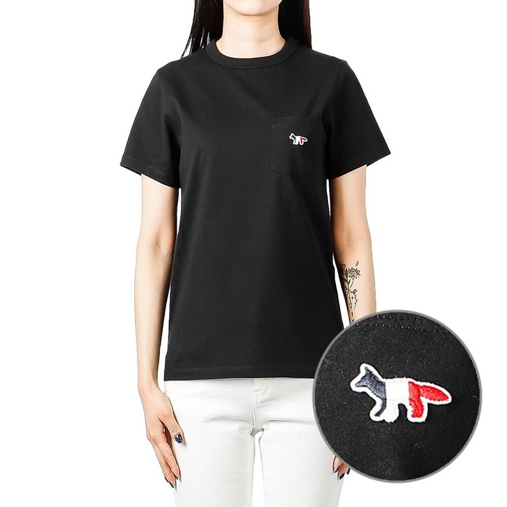 [메종키츠네] 23FW (FW00107KJ0010 BLACK) 여성 트리컬러 폭스 반팔 티셔츠