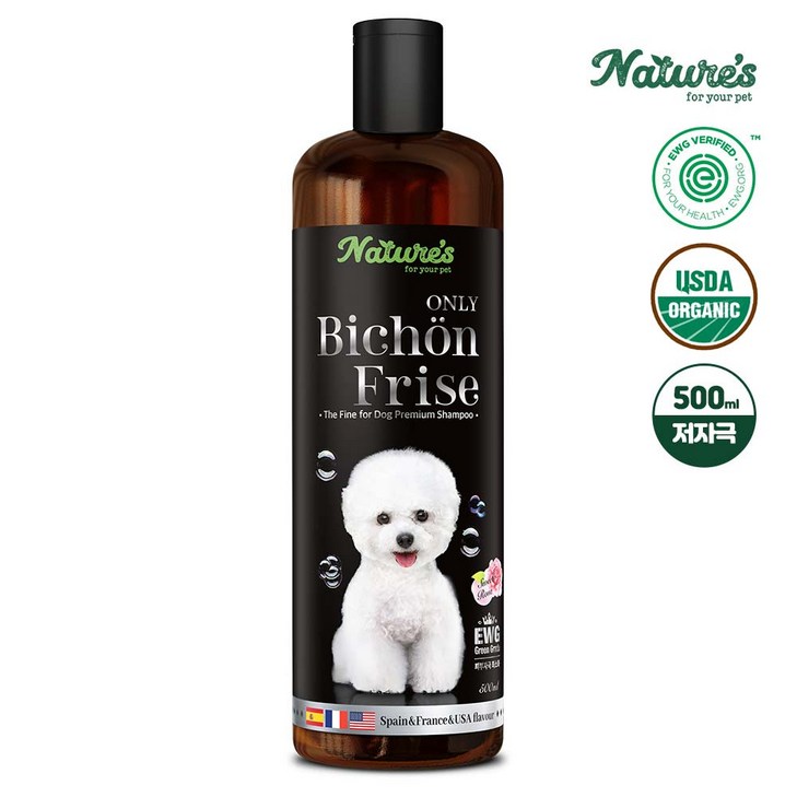 네이쳐스 EWG 그린등급 친환경 저자극 비숑 견종 강아지 보습샴푸 500ml, 1개, 500ml 네이쳐스 EWG 그린등급 친환경 저자극 비숑 견종 강아지 보습샴푸 500ml, 1개, 500ml