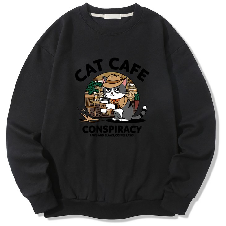 일루소 남녀공용 소프트 기모 캣카페 맨투맨