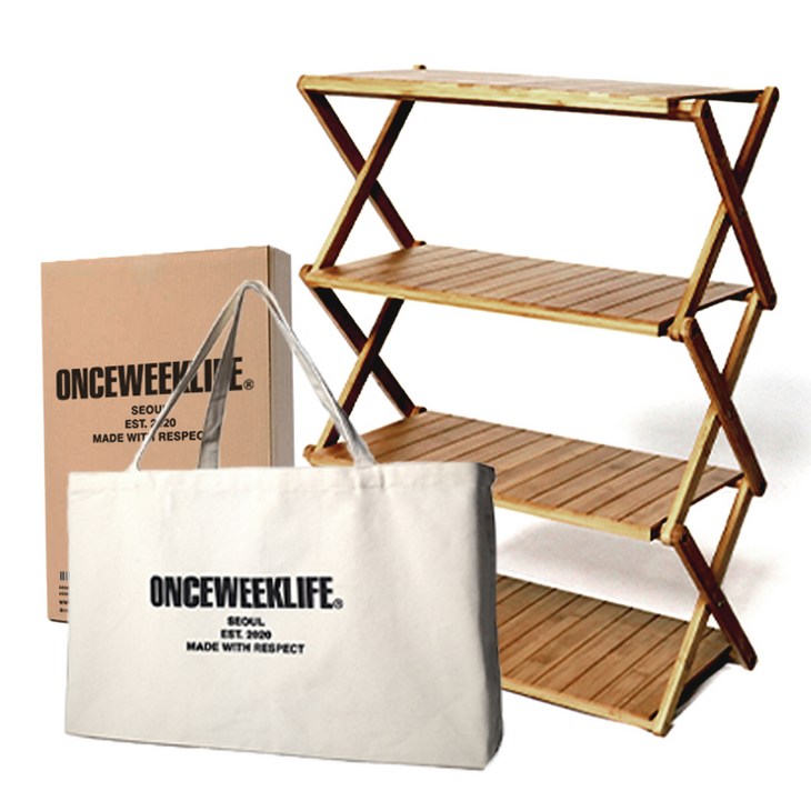 원스위크라이프 접이식 우드쉘프 선반  전용 수납 에코백 세트, 혼합색상, 4단, 1세트