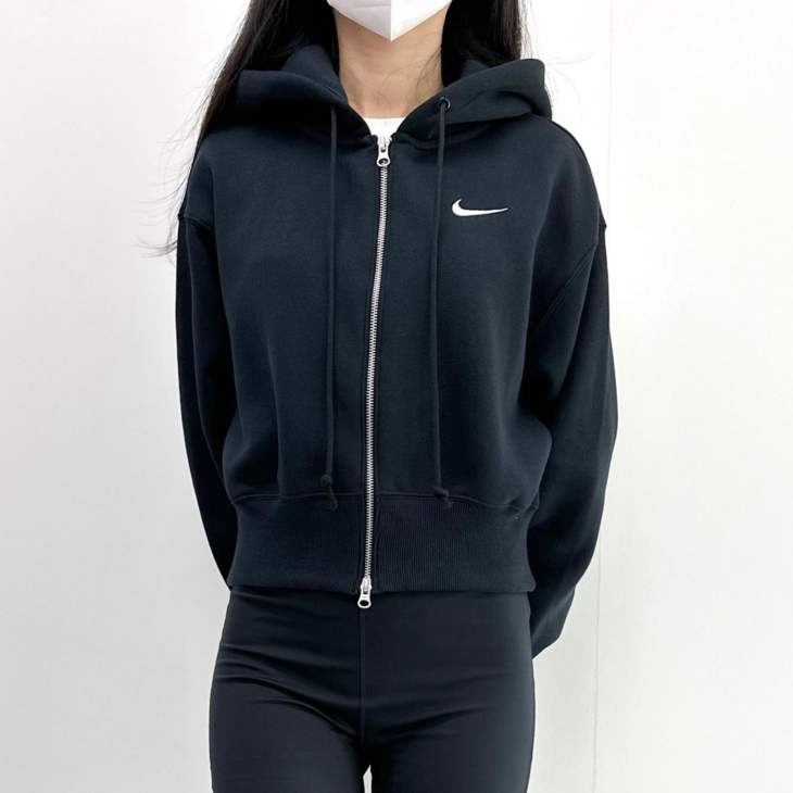 나이키 NSW 여성 후드집업 기모 크롭 플리스 자켓 오버핏 러닝 캐주얼 후디 집업 블랙