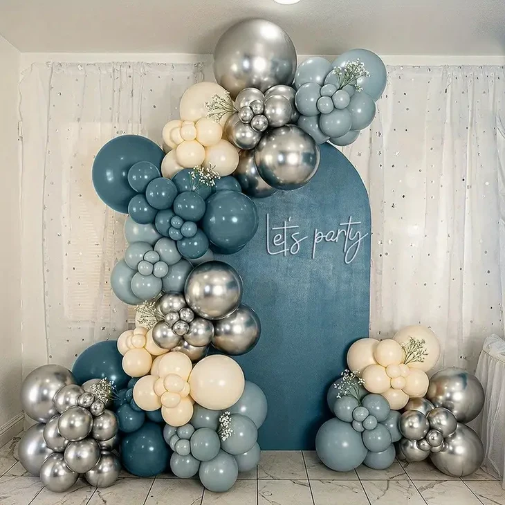 CEUQIESO 블루 화이트 실버 혼합 아치 풍선 세트 , 생일 파티, 결혼식 장식 , 127개