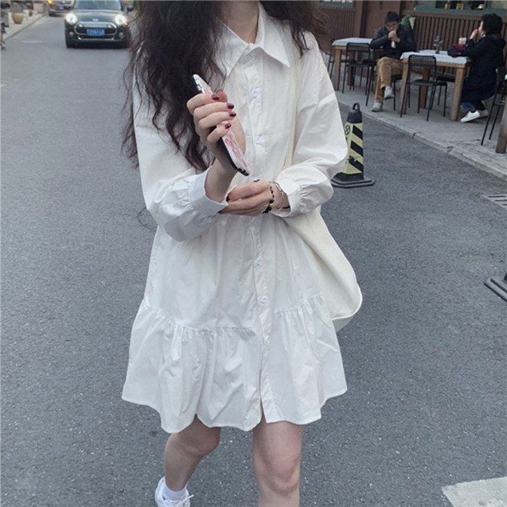 라라홀리 레이어드 A라인 플레어 긴팔 셔츠 원피스