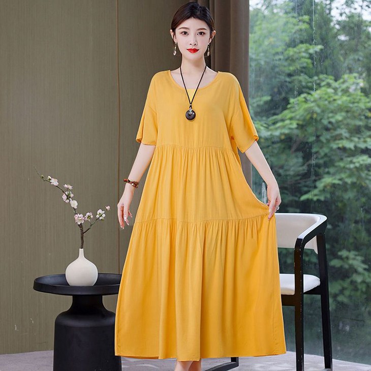 swygsqql 오버사이즈 면 여성 원피스 여름 루즈핏 플라워 캐주얼 빅사이즈 원피스