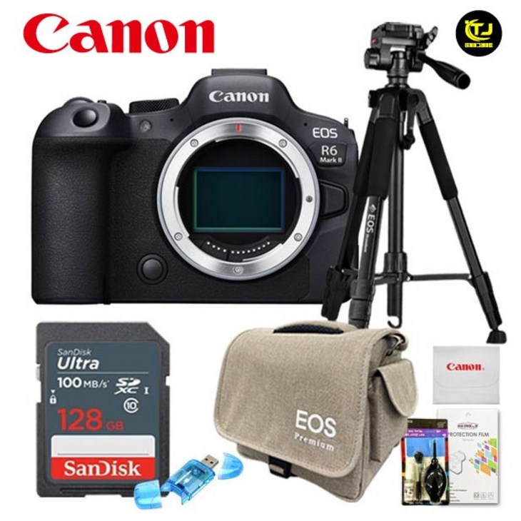 캐논 정품 EOS R6 Mark II BODY  정품박스 미개봉 EOS 삼각대 패키지  7종세트128GBEOS가방액정보호필름융청소도구리더기삼각대  TJ