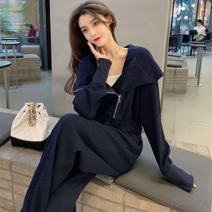 오스틱니 2025 신상 여성 봄가을 디자인 감각 운동 카디건 긴팔긴 바지 세트