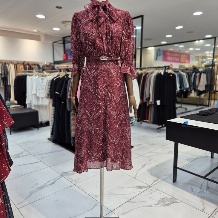 국내백화점 모조에스핀 리본 하이넥 쉬폰 원피스 s253mse005DG 여성