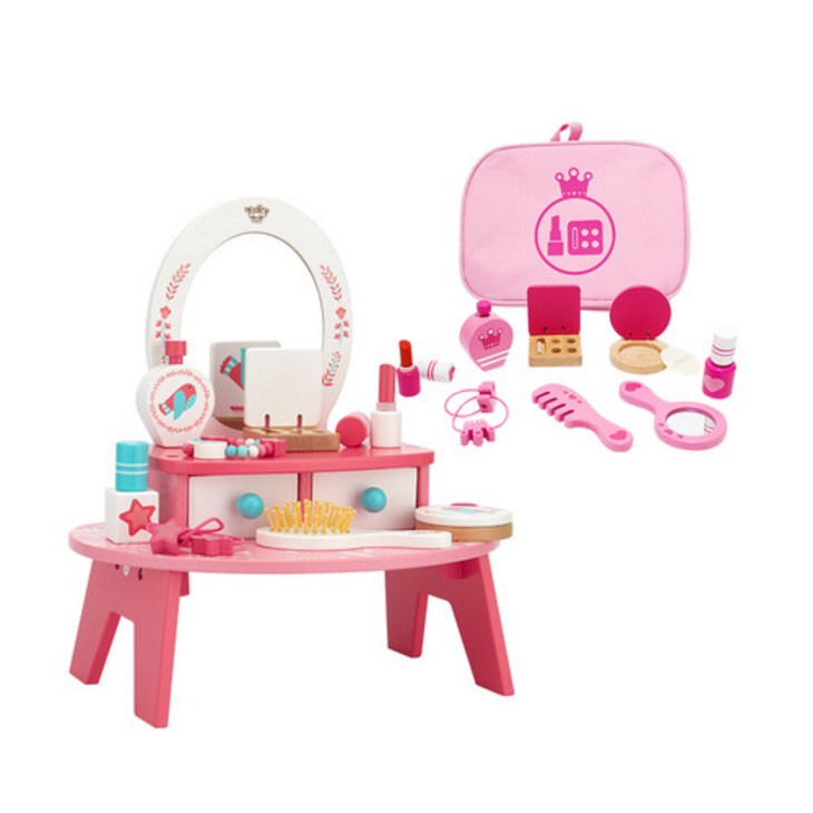 투키토이 원목 화장대놀이 2종863set 핑크메이크업드레서 미용놀이 뷰티가방, 1개