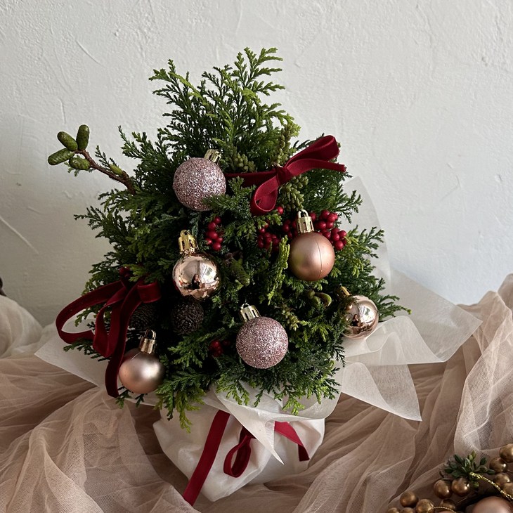 크리스마스 오너먼트 미니사이즈 3cm 셀프 트리제작 가능, 12개, 골드핑크10개