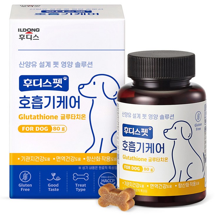 일동후디스 반려동물 후디스펫 호흡기케어 기관지 글루타치온 80g, 혼합맛(오리고기/치즈/북어/완두), 1개, 면역력 강화