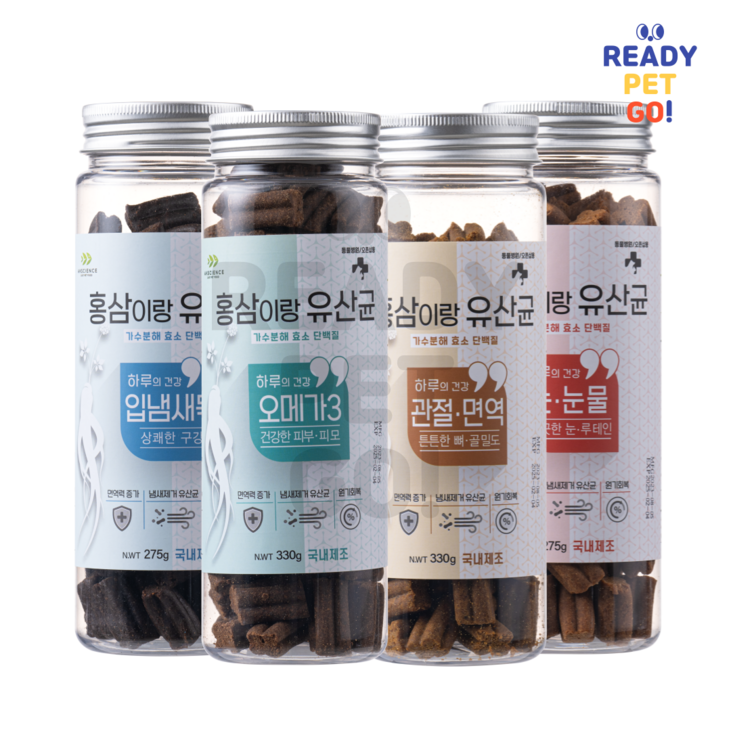 국내산제조 동물병원간식 홍삼이랑유산균 강아지 가수분해 영양간식 275G 4종, 300g