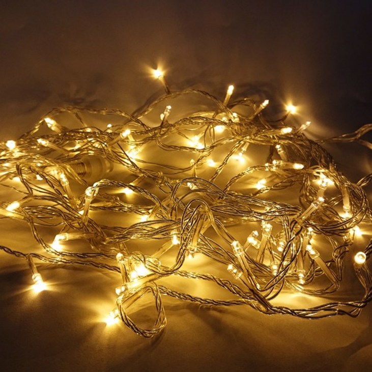 선세이브[세트] 크리스마스 트리/캠핑 조명 LED 은하수 100구 투명선+전원케이블 세트, 노랑색