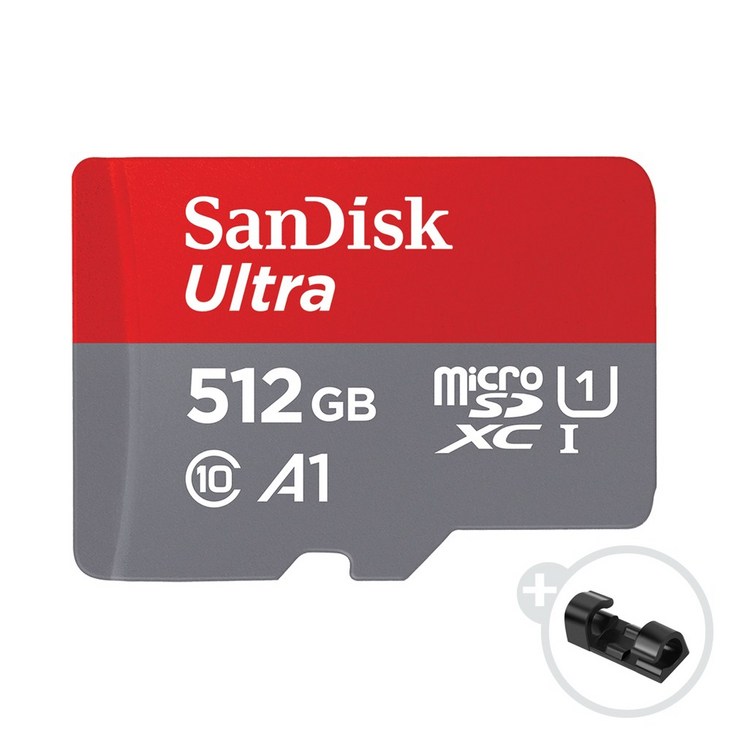 샌디스크 울트라 A1 마이크로 SD 카드 + 데이터 클립, 512GB - 투데이밈