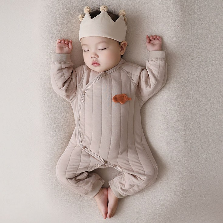 베베니즈 신생아용 패치포인트 도톰 긴팔 우주복